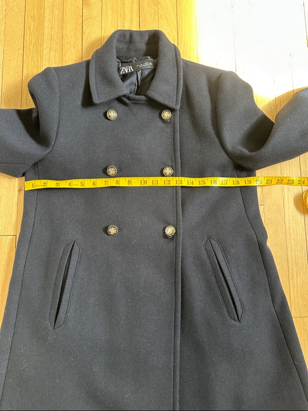 Zara women’s navy wool blend swing pea coat size large - Picture 4 of 9